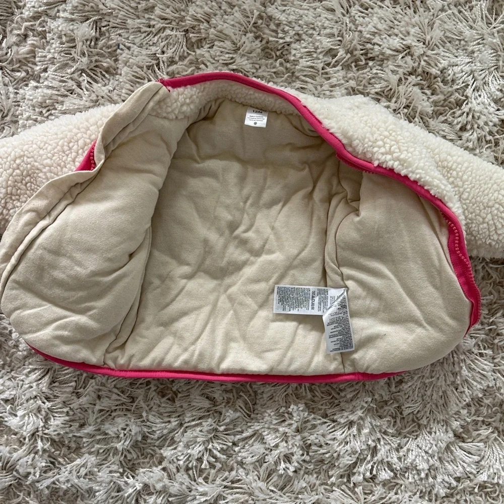 Cream Sherpa Fleece Jacket with Pink Trim size 12m
